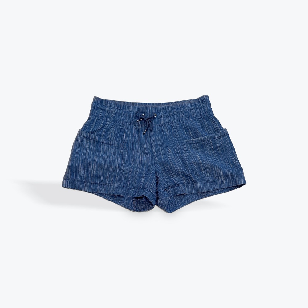 Athleta Cabo Linen Textured‎ 4" Shorts Blue Stripe Size 10 Drawstring Pockets